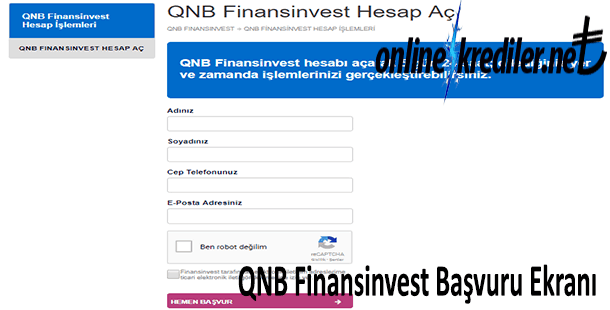 QNB Finansinvest Başvuru Ekranı